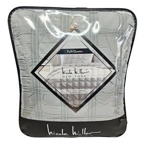 Nicole Miller Grey Full/Queen 3 Piece Luxury Textured Comforter Set, New